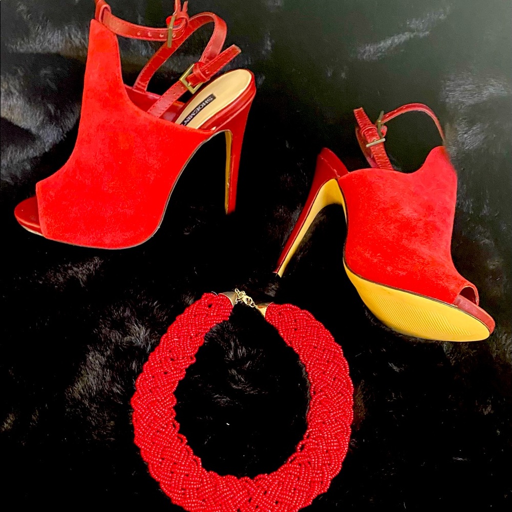 Cranberry red open toe heel